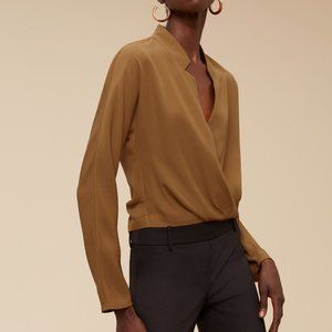 ARITZIA BABATON SHELDON DRAPED BLOUSE IN MUSTARD